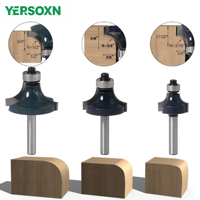 

1Pc 1/4" Shank Multifunction Woodwork Tool Tungsten Carbide Corner Round Over Router Bits with Bearing Milling Cutter for Wood