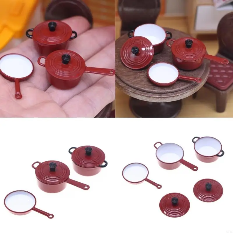 A5ycミニチュア調理器具エナメルポットとパンセットシミュレーションドールハウスシーンディスプレイと子供たちのふりをするゲームゲーム