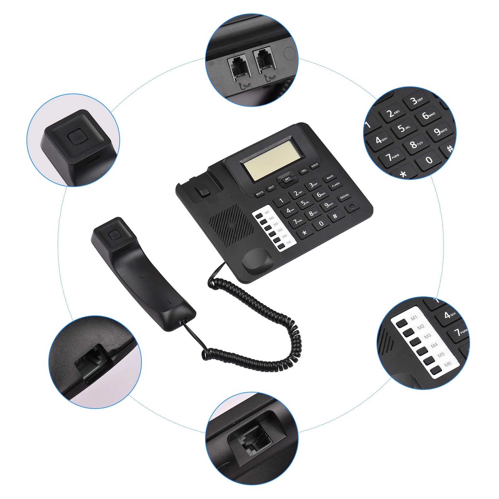 Black Corded Phone Desk Landline Phone Telephone DTMF/FSK Dual System Support Hands-Free/Redial/Flash/Speed Dial/Ring Volume