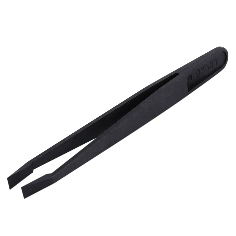5 Pcs Manual Tool Black Plastic Flat Tip Anti-static Tweezer 12cm Long