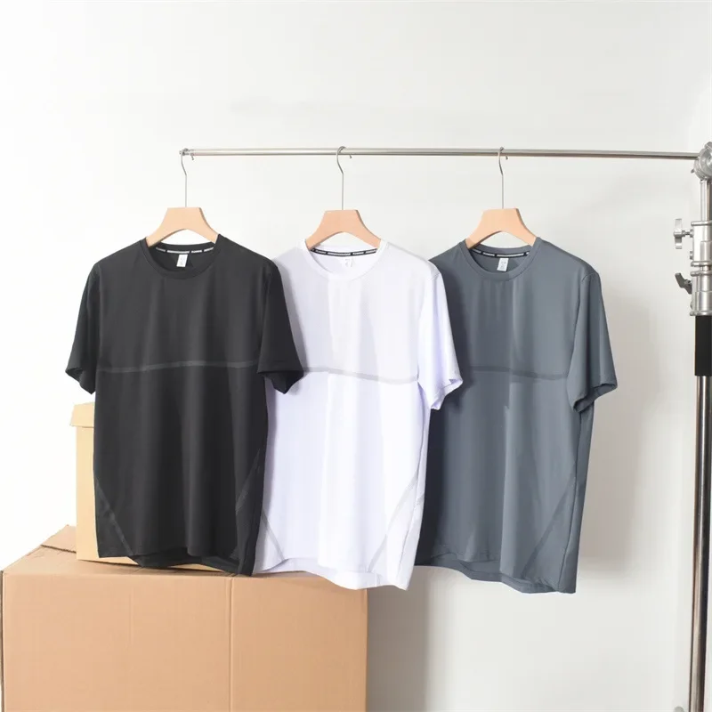 New Men's Quick-drying Sports Short-sleeved Fitness Elastic T-shirt Round Neck Half-sleeved Loose Casual Commuter Half-sleeved