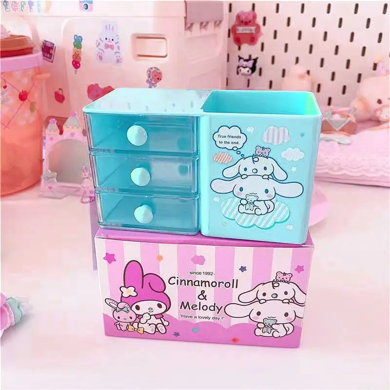 Kuromi My melody Cinnamoroll мультфильм многослойный ящик для хранения ящик держатель для ручек многофункциональный настольный милый органайзер для хранения