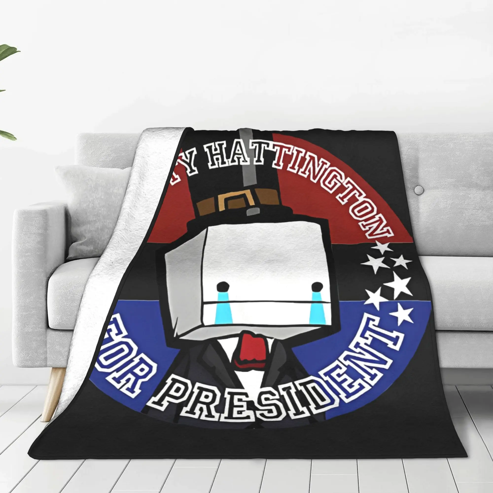 1PC Home Cute Room Decor Top Hat Block Head Blanket Throw Blanket BattleBlock Theater Novelty Warm Blanket All Season