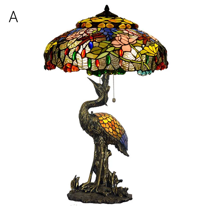 Luxury Europe Tiffany Table Lamp Foyer Hall Entrance Vintage Glass Crane Large Desk Light H 87cm D51801