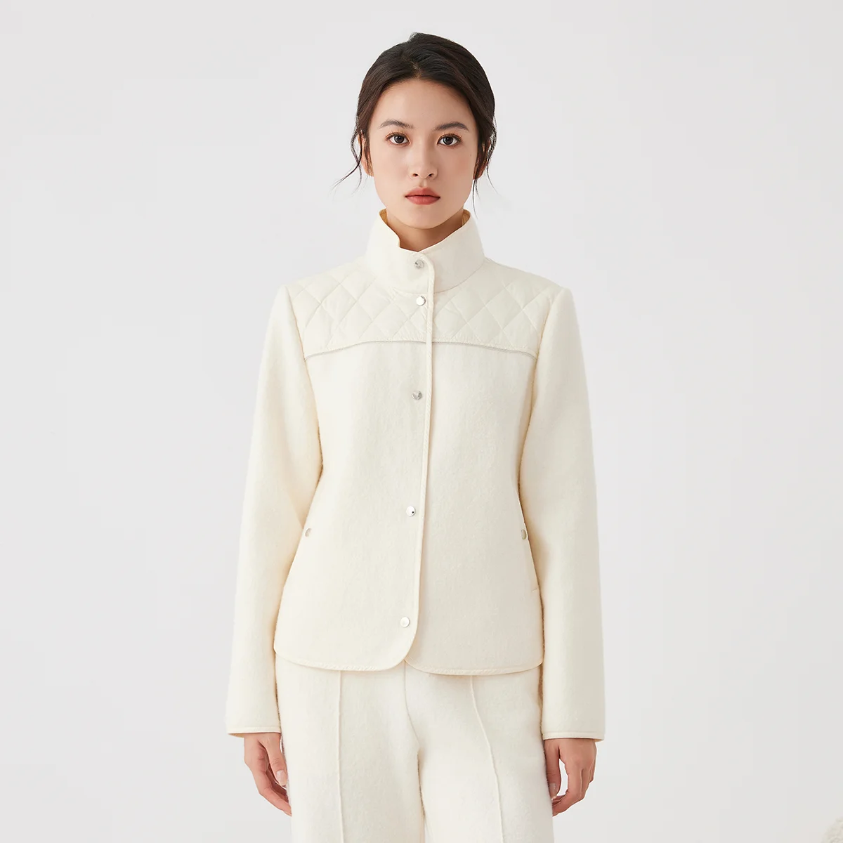 

K2699X Высококачественная стеганая куртка из шерсти и хлопка, минималистичная верхняя одежда на заказ для легкого шикарного стиля