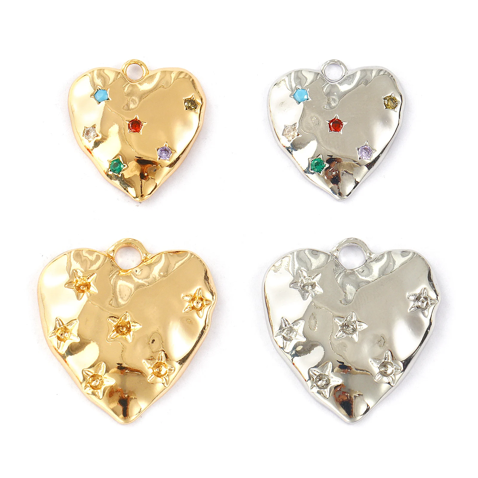 2pcs Brass Charms Valentine's Day Gold Color Heart Star Micro Pave Multicolour Cubic Zirconia Pendants DIY Necklace Jewelry Gift