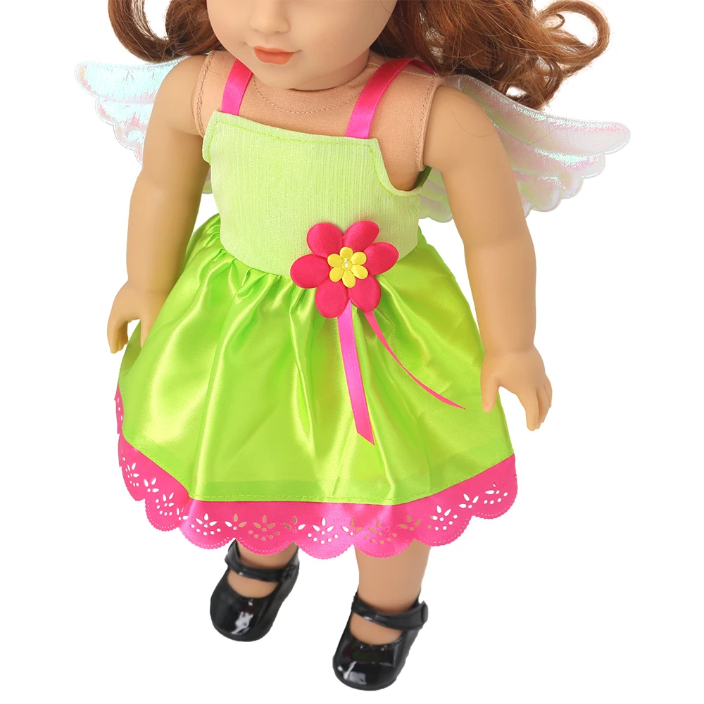 18 Inch Doll Fairy Wings Flower Dress, Polyester Outfit, Doll Clothing Accessory, No Doll or Shoes Included view 3