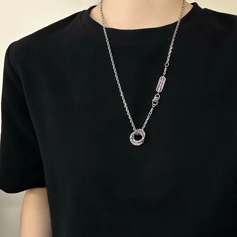 Chinese Style Qiankun Circle Talisman Necklace, Big Dipper Cinnabar Pendant, Unisex Versatile Statement Amulet