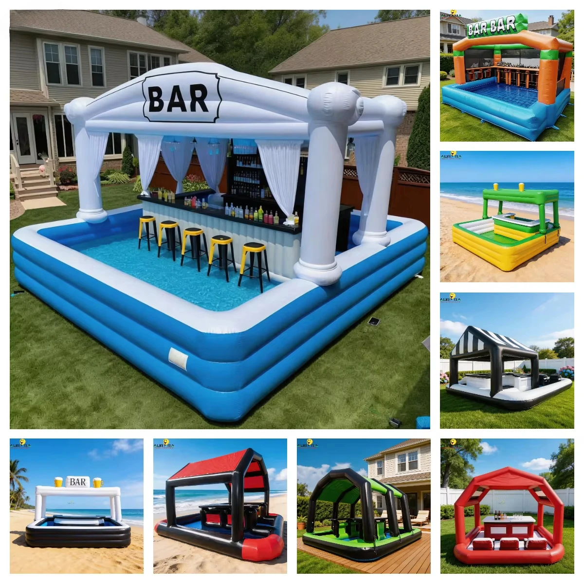 Inflatable bar pool with seating, large water casual party summer casual drink large toy beach ocean river recreational area