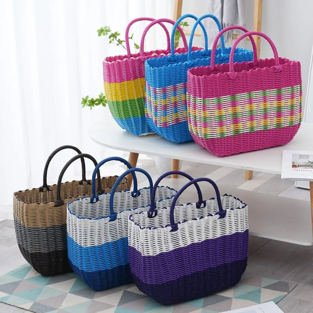 

Fashion Plastic Plastic Woven Basket Woven High-End Bath Basket Large Handheld Vegetable Basket Beach