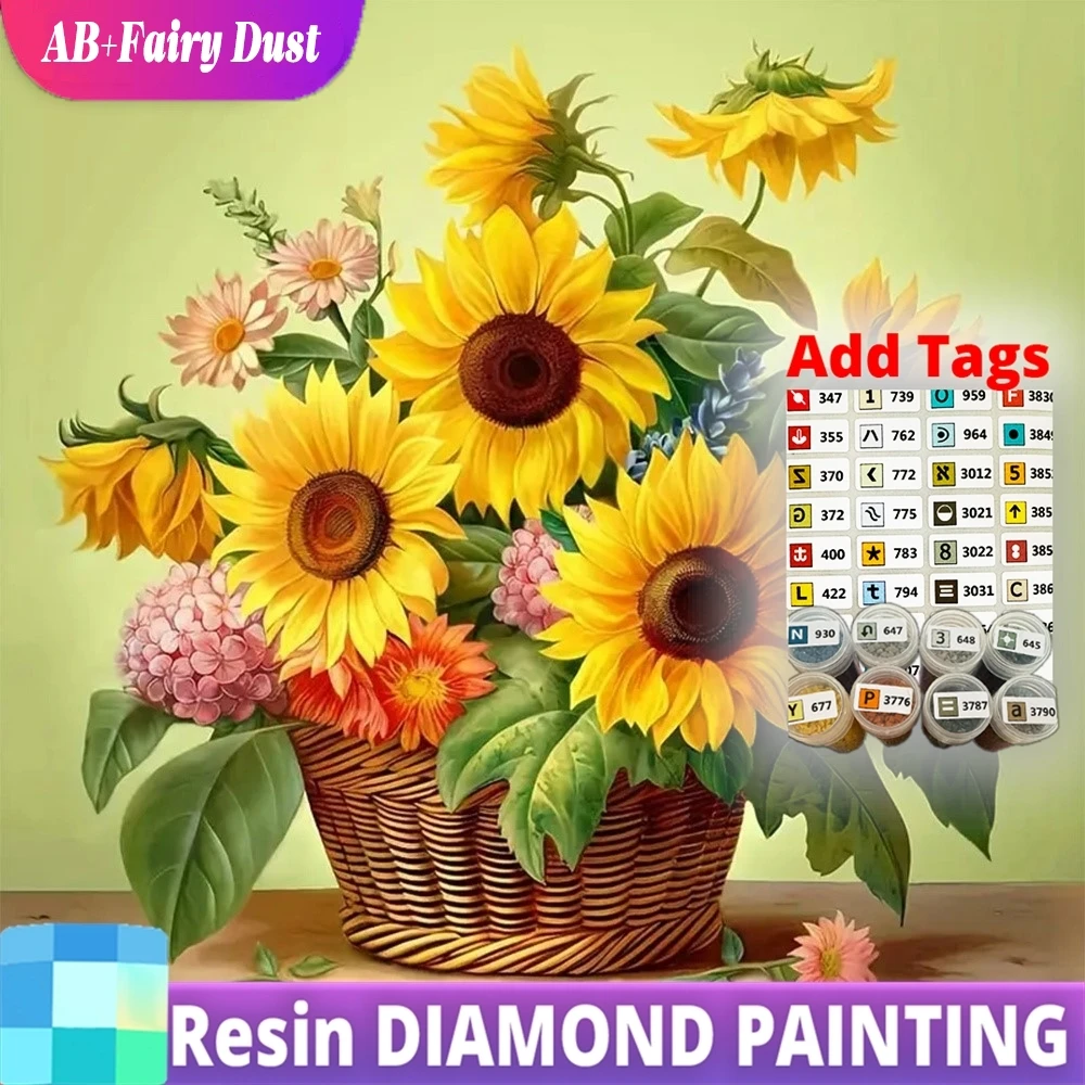

Смола AB Фея Пыль, новинка 2023, Алмазная мозаика, картина подсолнечника, стразы, 5D DIY, ваза для рисования, вышивка, цветочный декор для дома