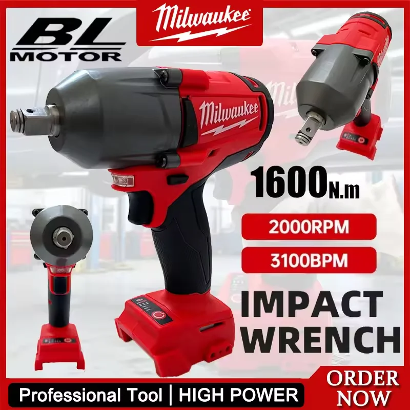 

100% original Milwaukee 1600NM Cordless Electric Wrench Large Torque Brushless Impact Wrench Car Truck Repair Power Tools