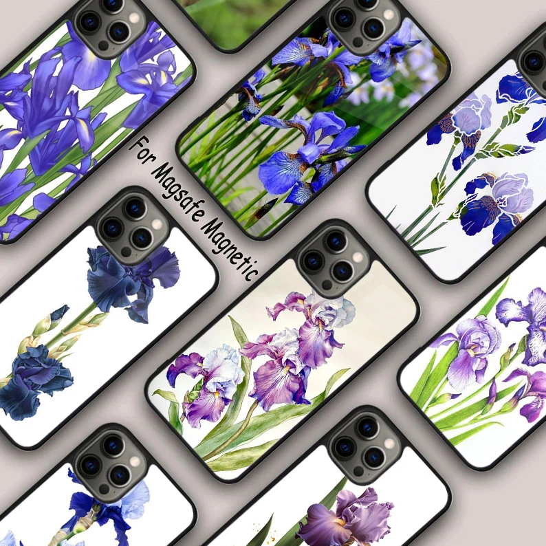 

Магнитный чехол для телефона с цветочным рисунком ириса для APPLE iPhone 17 Air 16 14 13 12 Pro Max 15 Plus, беспроводной чехол MagSafe