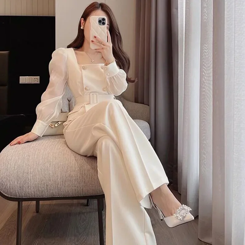 Women\'s 2 Pant Set White Two Pieces Sets Pants for Woman Wide Leg Party Trousers Suits Blazer and Outfits Co Ord Classy Clothes