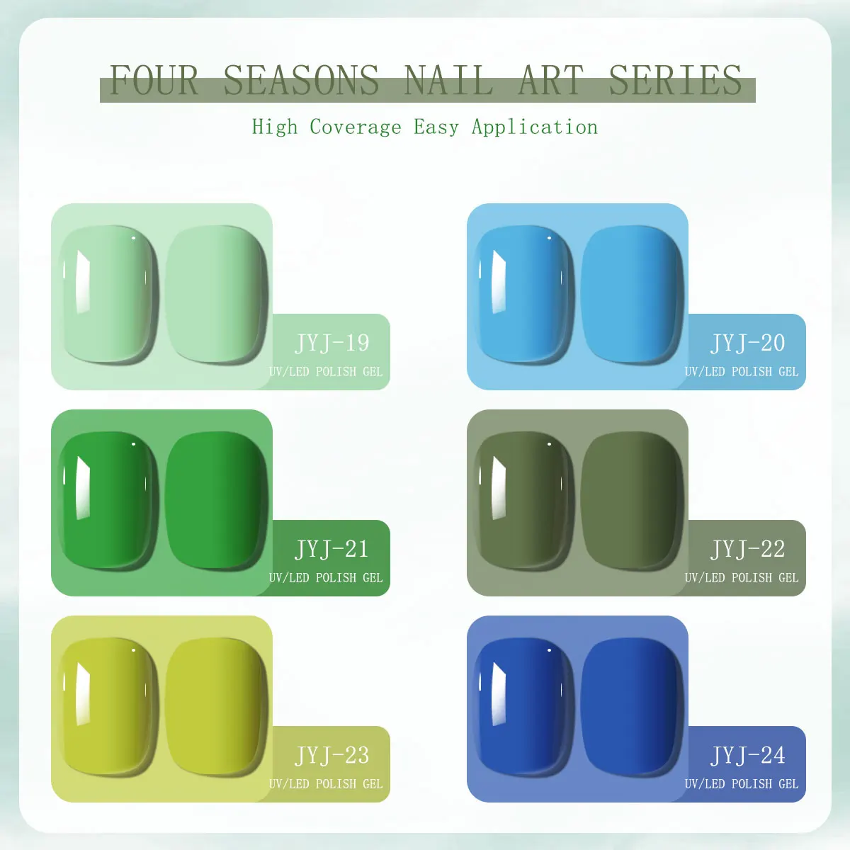 Upscale Boutique 6 Shades Tropical Cyan Green Blue Tone Nail Gel Polish Collection One Coat Even Coverage Low Odor Healthy UV Cured Nail Lacquer DIY Home & Professional Nail Studio Manicure Set