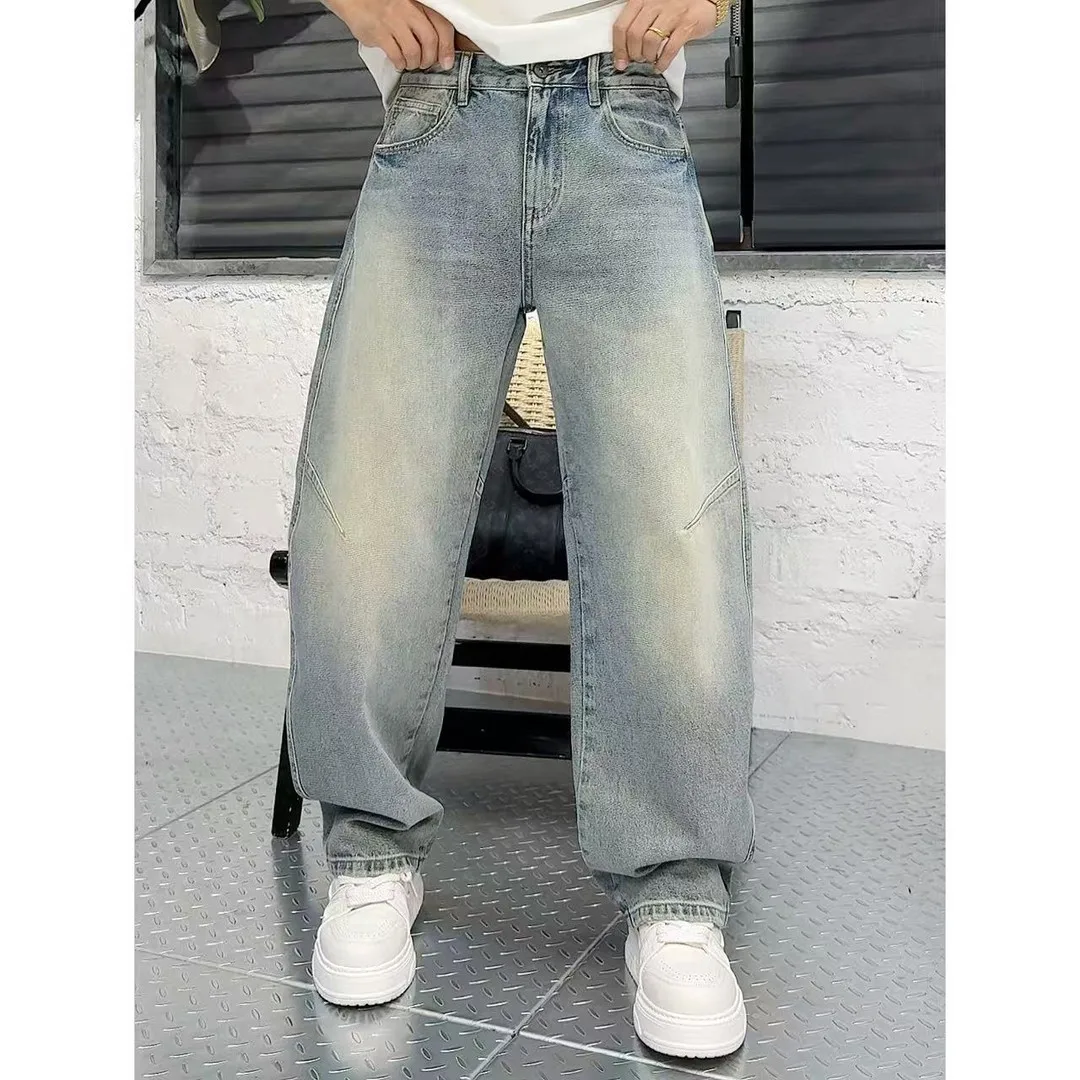 

Американские ретро-джинсы из денима с эффектом потертости, утепленные, прямого кроя, свободные, зимние, повседневные, с легким изгибом, модель «Knife Pants»