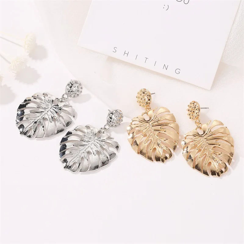 New Fashion Hollow Leaf Drop Earrings For Women Trendy Jewelry Dangle Ear Rings Gold Color Cute Girl\'s Accessories