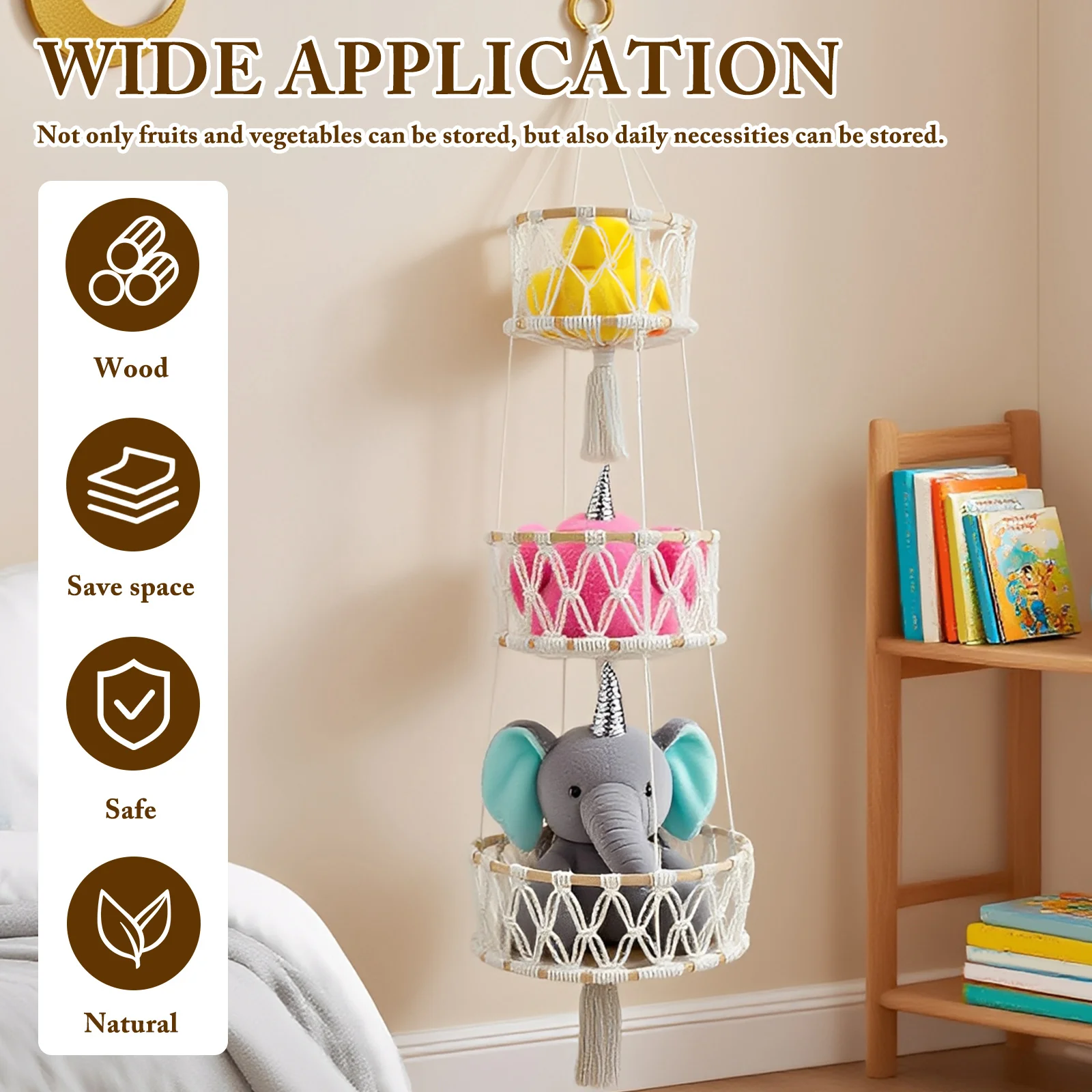 3 Tier Plant Hanger Baskets Flower Pots Holder Home Multifunctional Hanging Decorative Knotted Lifting Rope Home Garden Supplies