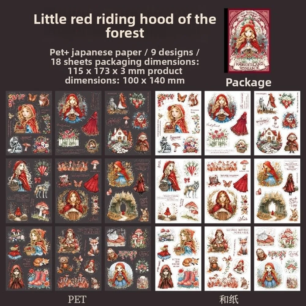 Fairy Tale Series Pocket Sticker Book PET & Paper 18 Sheets Scrapbook Stickers Die Cut Elegent Girls Journal Stickers for Girls
