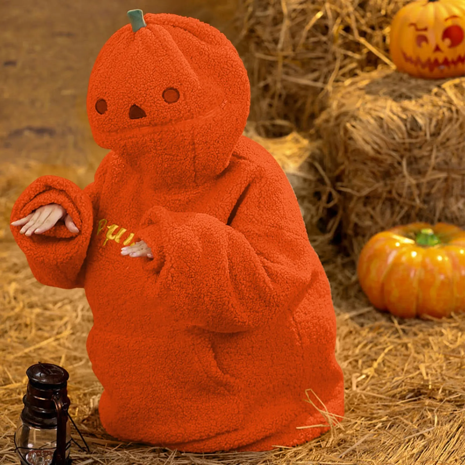 

Толстовка с тыквенным лицом, костюм на Хэллоуин, толстовка с милыми вырезами, уютный осенний пуловер для взрослых (оранжевый, S-XXL)