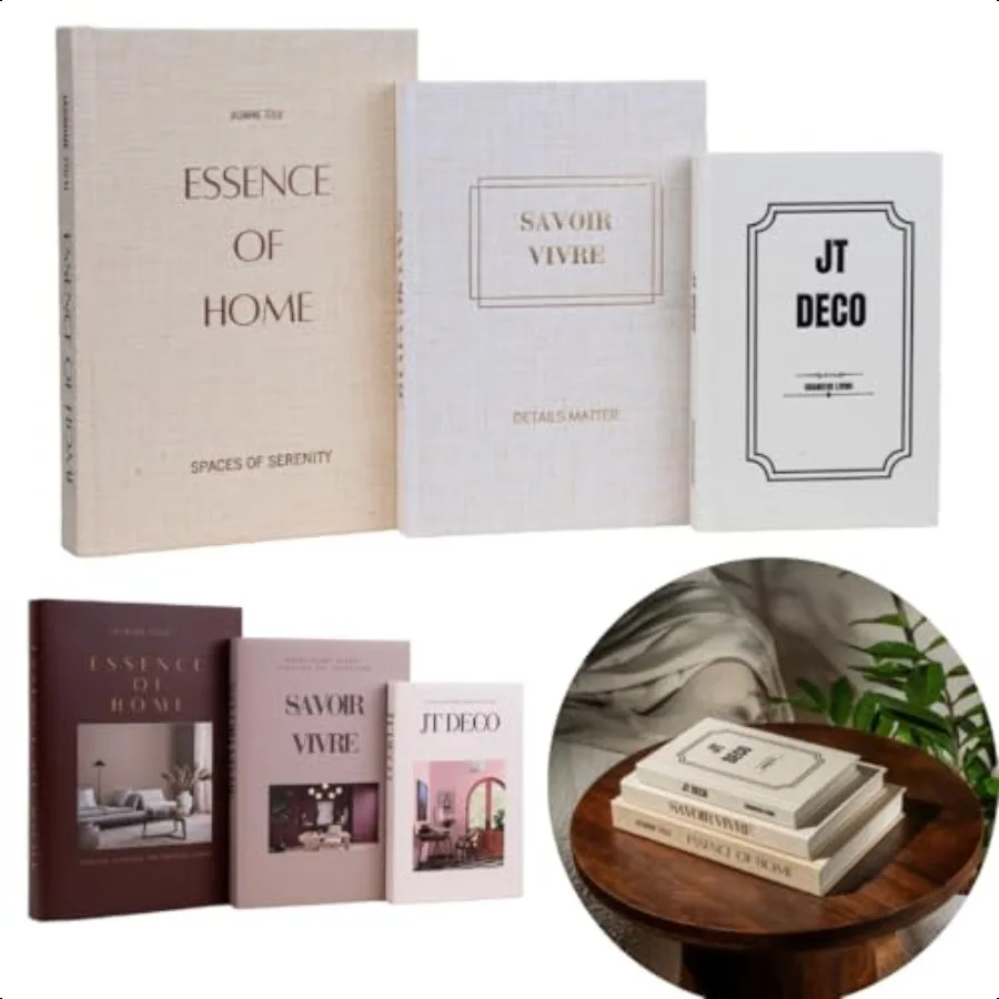 

Decorative Hardcover Books Set of 3 Fake Books for Decoration for Coffee Table Counter Decor Bookshelf Blank Pages Vintage Look