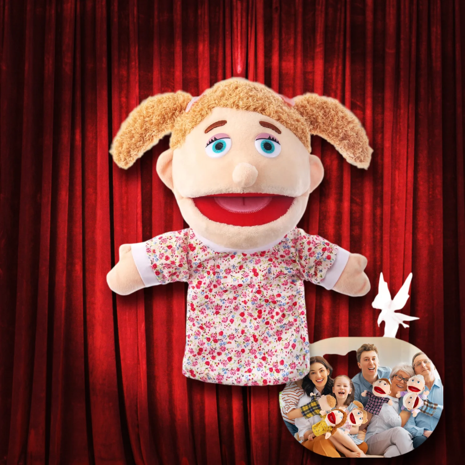 Dochterhandpoppen - Zachte pluche handpoppen Interactief rollenspel Storytelling-speelgoed voor kinderen, fantasierijk spelen