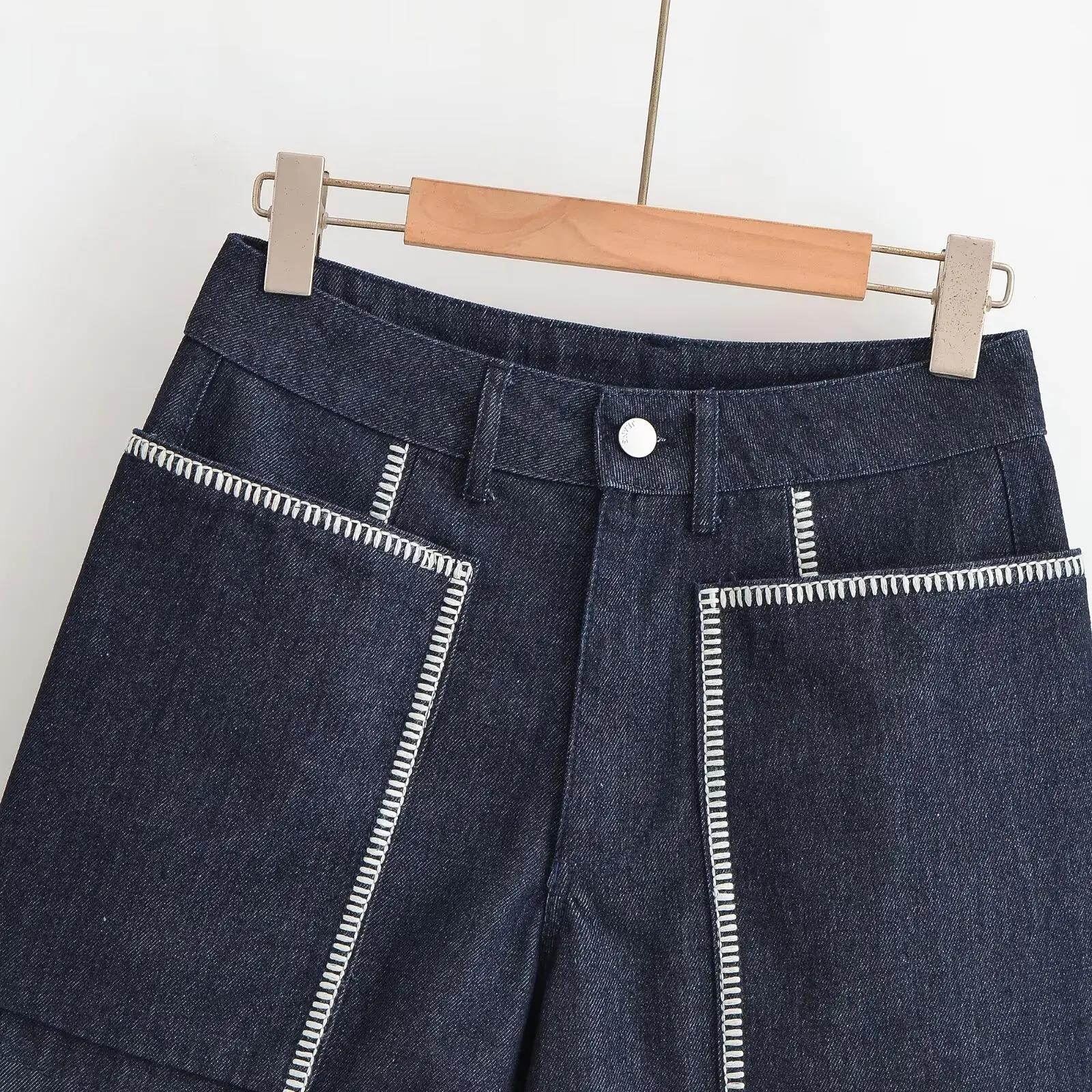 Casual Commuter Style High Waist Straight Leg Short Pants with Large Pockets Color Block Design Elegant Fashionable Women's S...