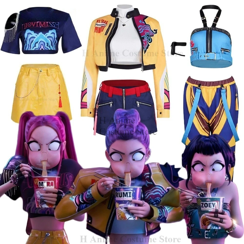 Kids Girls Rumi Zoey Mira Cosplay Costume Outfits Cartoon Demon Hunter of KPop Roleplay Children Suits Halloween Carnival Party