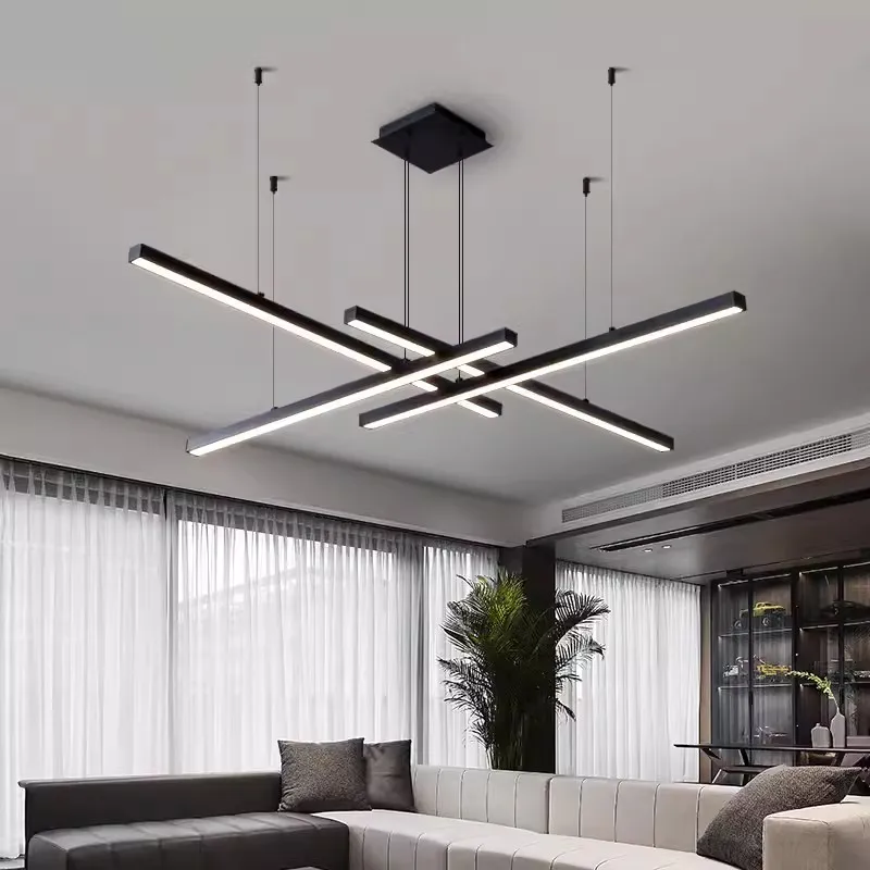 linha atmosferica de luxo sala estar jantar luzes pingente quadrado linear geometrico arte luz moderno e minimalista lustre mesa 01