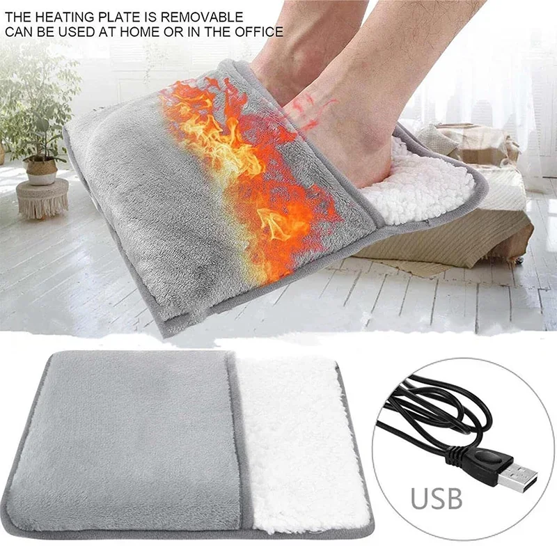 Portable USB Electric Foot Heating Pad Washable Soft Plush Foot Heater Winter Foot Warming Mat for Bed,Under Desk,Home light