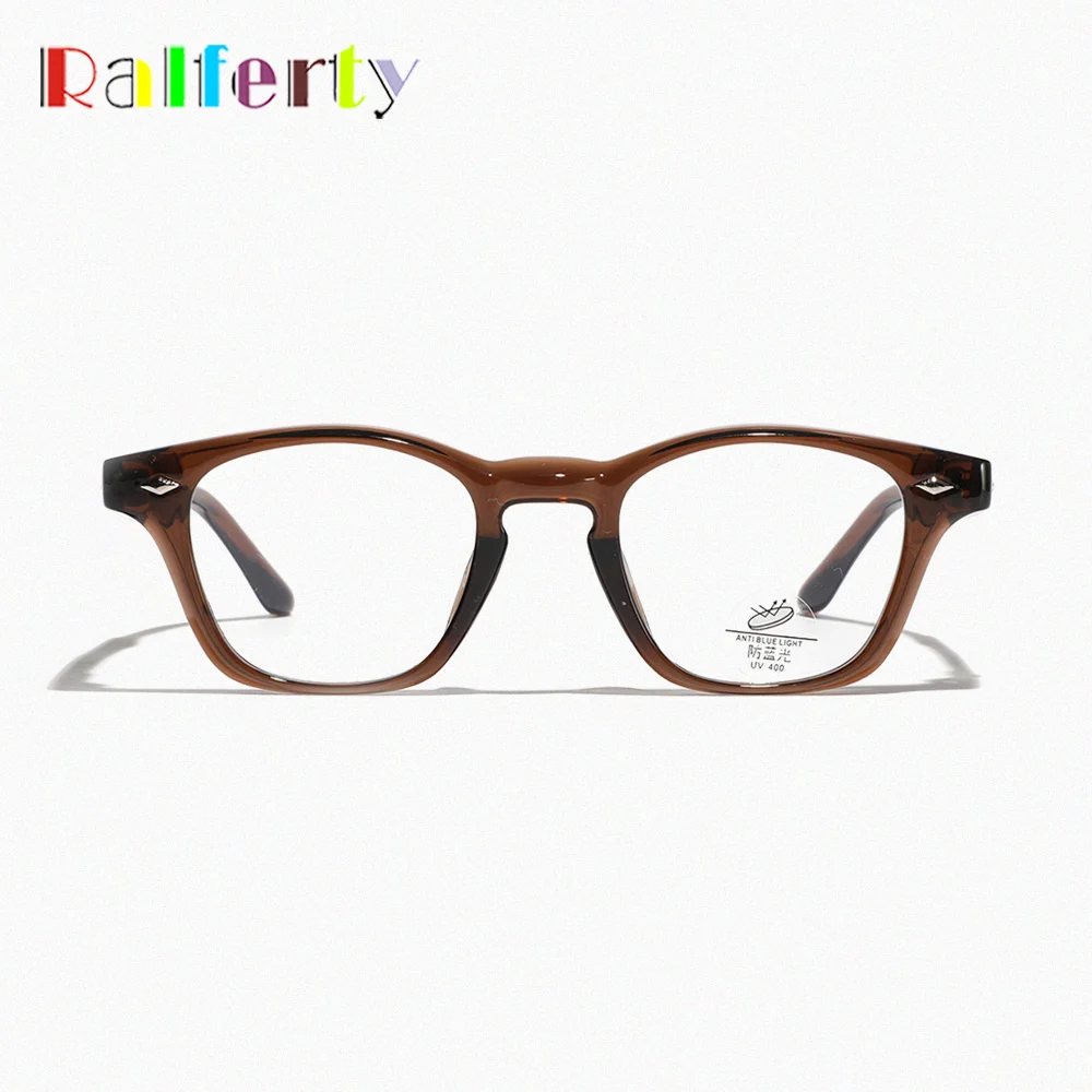 Ralferty 2025 TR90 إطار النظارات النساء الفاخرة الرجعية العين نظارات الرجال البني واضح نمط نظارات قصر النظر الإطار البصري الإناث