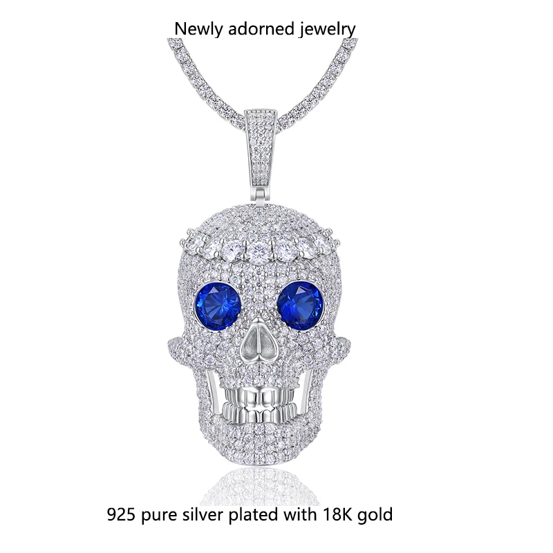 

Cross-border S925 pure silver hip-hop pendant, unique and quirky large skull pendant, moissanite necklace
