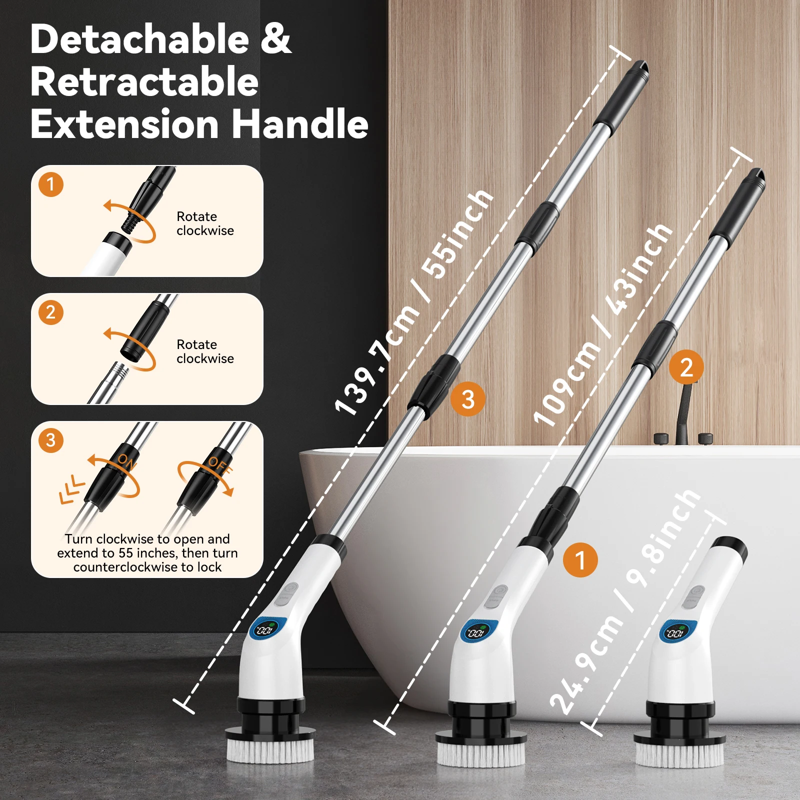 Cordless Clean Waterproof Multi Purpose 45Inch Extended Handle  2nd Gear Spin 7In1 Electric Cleaning Brush Kitchen and Bathroom