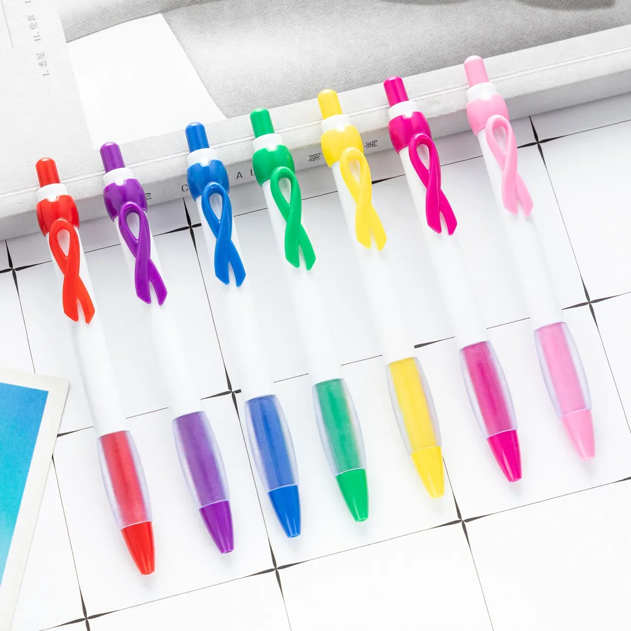 200pcs Creative Ribbon Knot Clip Ballpoint Pen Multi-color Pens