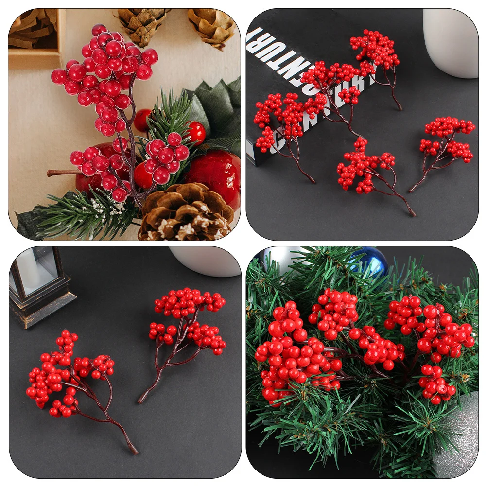 กิ่งเบอร์รี่ปลอมสีแดง 10 ชิ้น กิ่งเบอร์รี่เทียมสำหรับตกแต่งคริสต์มาส สำหรับจัดดอกไม้ DIY ของตกแต่งคริสต์มาส