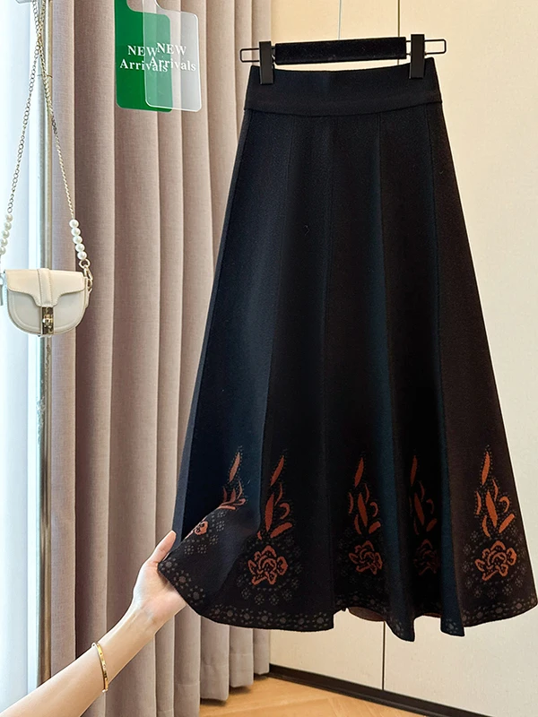 

Вязаная юбка-миди трапециевидной формы средней осени и зимы, новый Sle f-длины с запахом на бедрах и высокой талией, хлопок, повседневный свободный крой, китайский сле