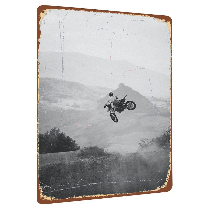 Cross Country Motorcycle Mountain Jump Metal Iron Painting Modern Home Decor Wall Art Living Room Bedroom Art Hanging