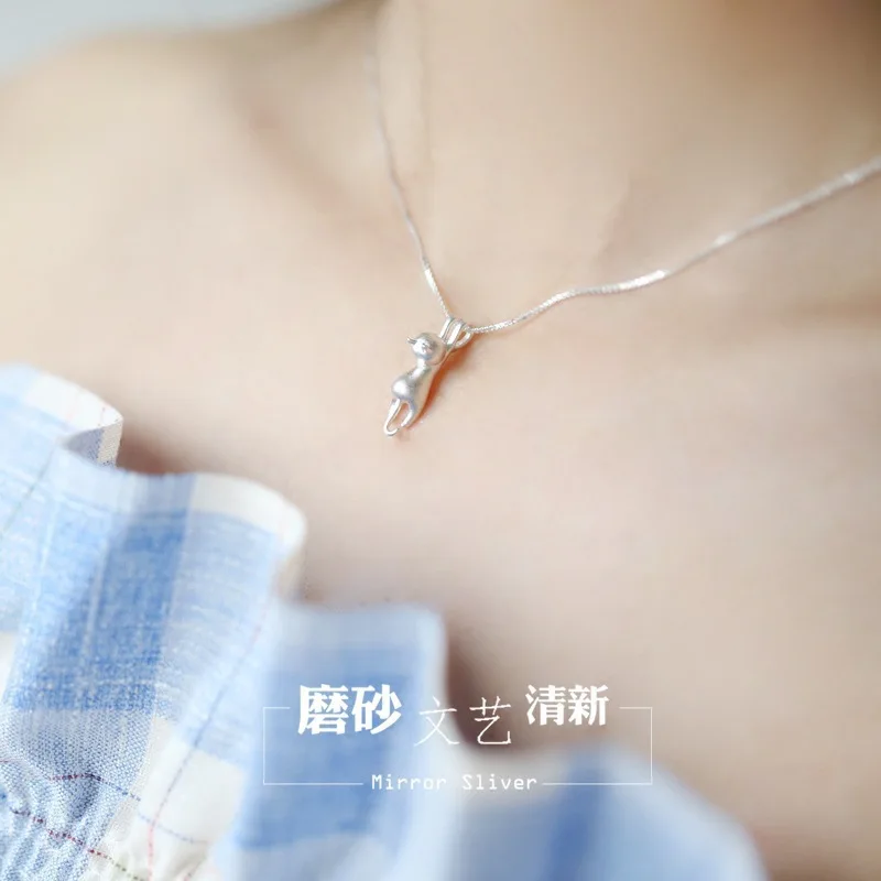 Popular 925 Sterling Silver Jewelry Fashion Simple Animal Cute Kitty Clavicle Chain Pendant Cat Necklaces XL003 image 4