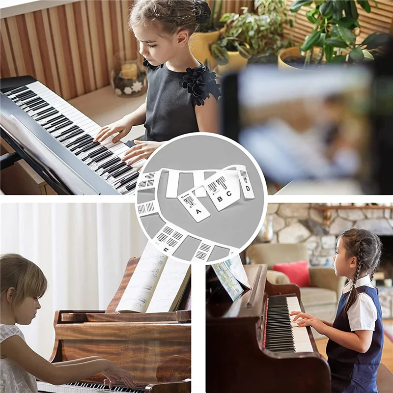 Piano Keyboard Silicone Sticker for Beginners Kids Removable,88-Key Full Size Piano Key Labels(Black+White)