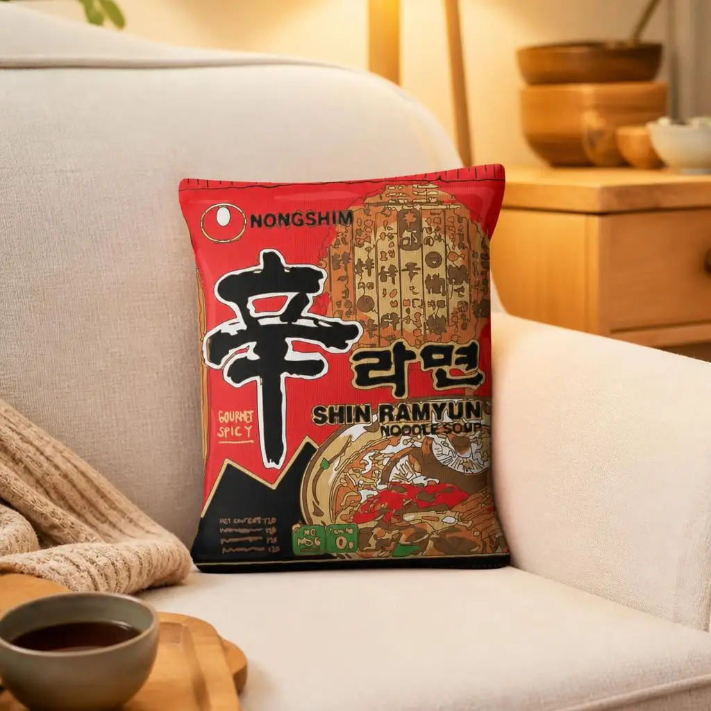 Nongshim Shin Ramyun Spicy Ramen Noodle Soup Throw Pillow Korean Food Cushion Stuffed Decorative Pillow Sofa Home Decor Kitchen