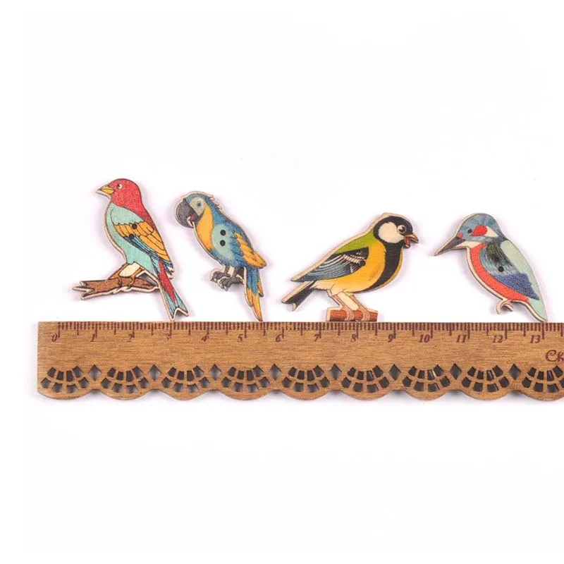 25pcs 2-4cm Mixed Bird Painting Wooden Decorative Buttons For Sewing Handmade Scrapbooking Crafts CP3453