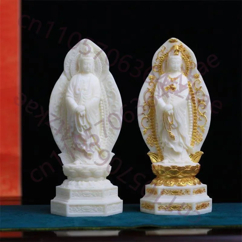 Imitation Ivory Guanyin Bodhisattva Statue Chinese Buddhism Feng Shui Decoration Home Buddhist Altar Ornament