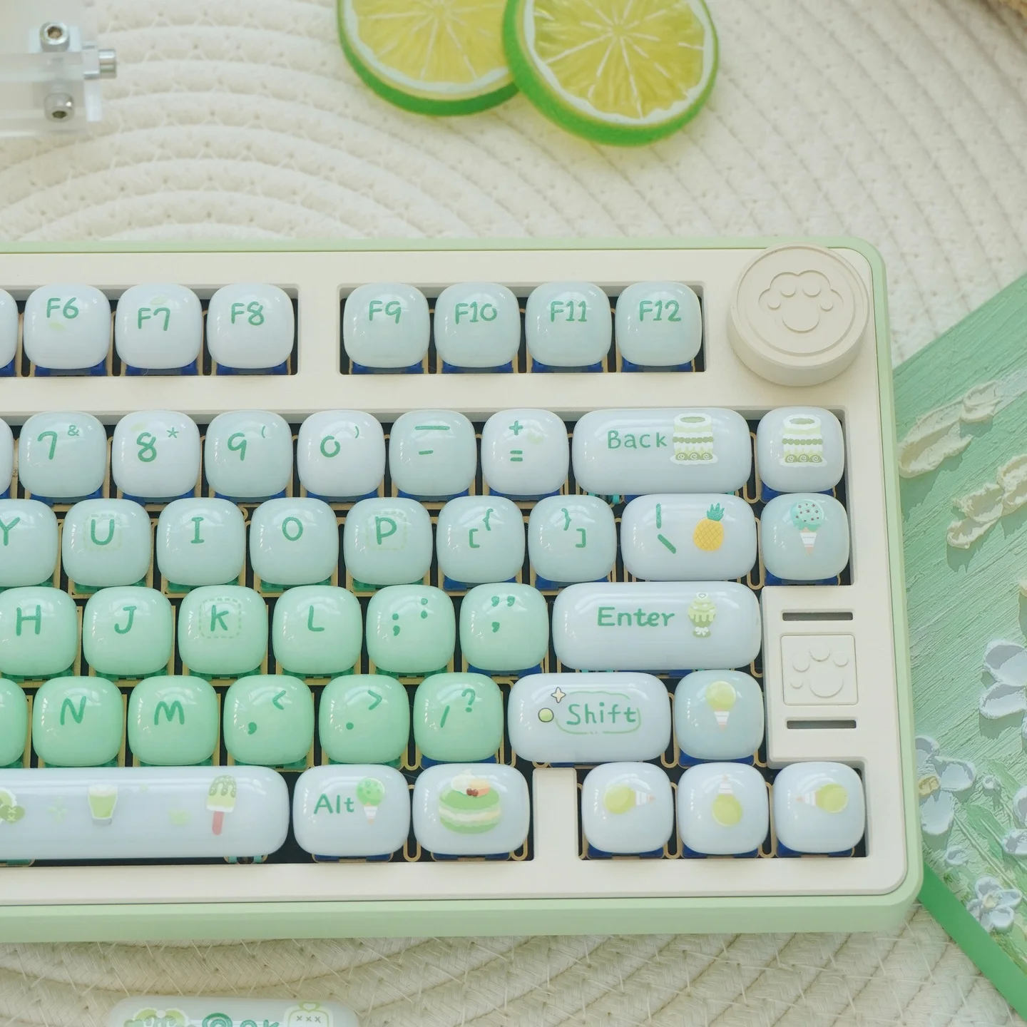 URE Dessert House Green Jelly PC Keycaps MOG Profile Cute Jade Ceramic Texture Keycaps For MX 61 64 87 96 Mechanical Keyboard