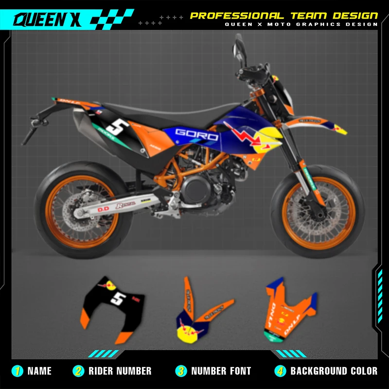 

Queen X MOTOR Custom Motorcycle Graphics Decals Stickers Kits For KTM SMC-R 690 2012 2013 2014 2015 2016 2017 2018