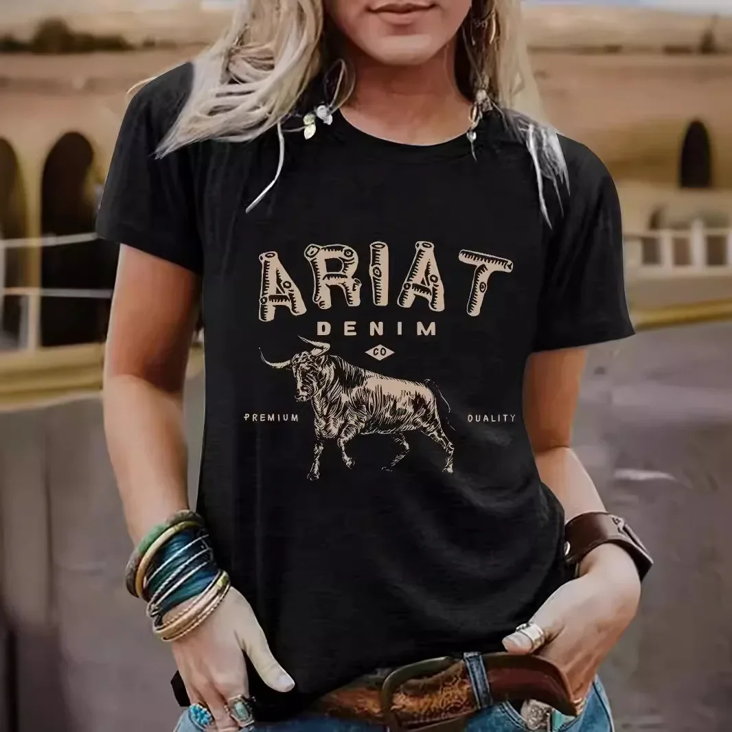 أمازون أوروبا الصيف الملابس النسائية نمط ARIAT جولة الرقبة قصيرة الأكمام عارضة المألوف تصدير أفضل بائع تي شيرت #2