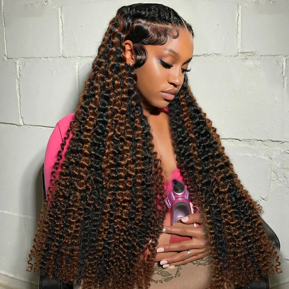 

Парик из натуральных волос Deep Curly 1b30 Highlight, предварительно нарезанный, без клея, с кружевной основой 5x5, Deep Wave, 13X6 HD Lace Front, бразильская глубокая волна