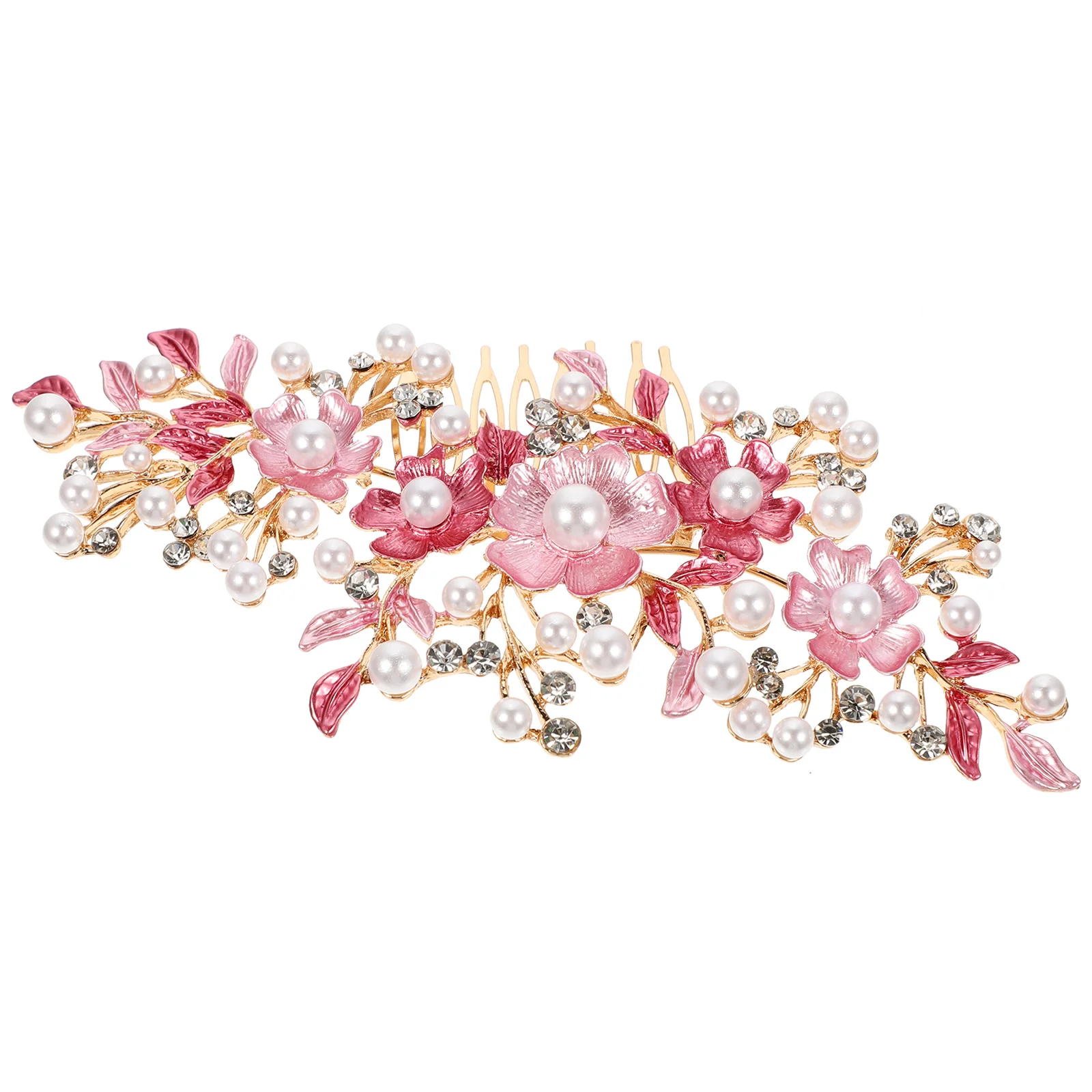 Spina per gioielli per capelli Pettine laterale per sposa Accessori da sposa per spose 155X7CM Ragazze da sposa Perle rosa Damigella d'onore