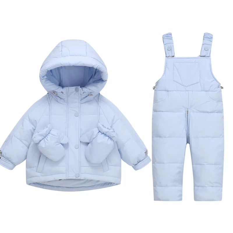 

Winter Overalls Jumpsuit for Girls Boy Children Suits Toddler Jackets Kids Snowsuit Down Parka Coat Baby Outerwear With Gloves