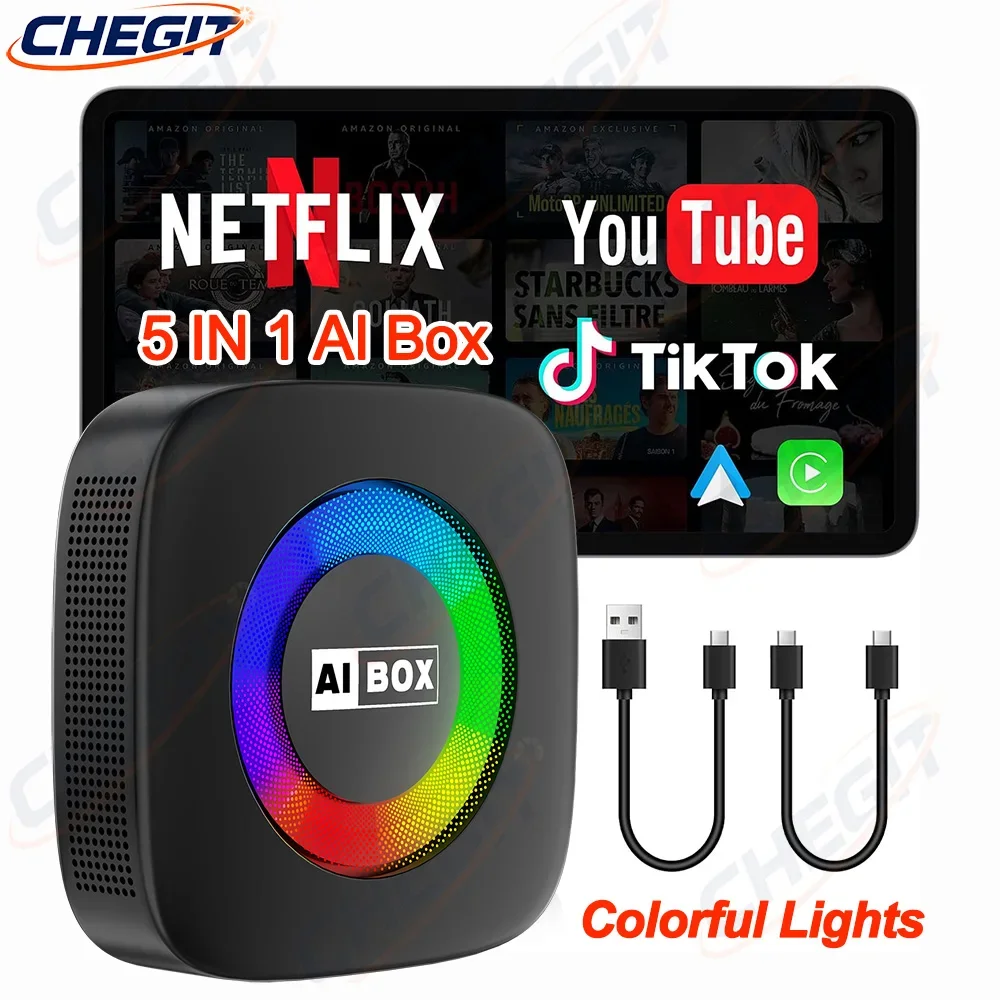 

НОВЫЙ CarPlay AI Box с LED-подсветкой, Android 14.0, беспроводной адаптер CarPlay, Android Auto TV BOX для YouTube, Netflix, с функцией FOTA-обновления