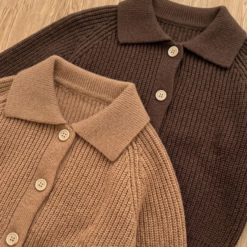 Kids Square Collar Knit Cardigan – Solid Color Button Front Sweater for Boys Girls, Casual Basic Outerwear Baby Boy Sweater